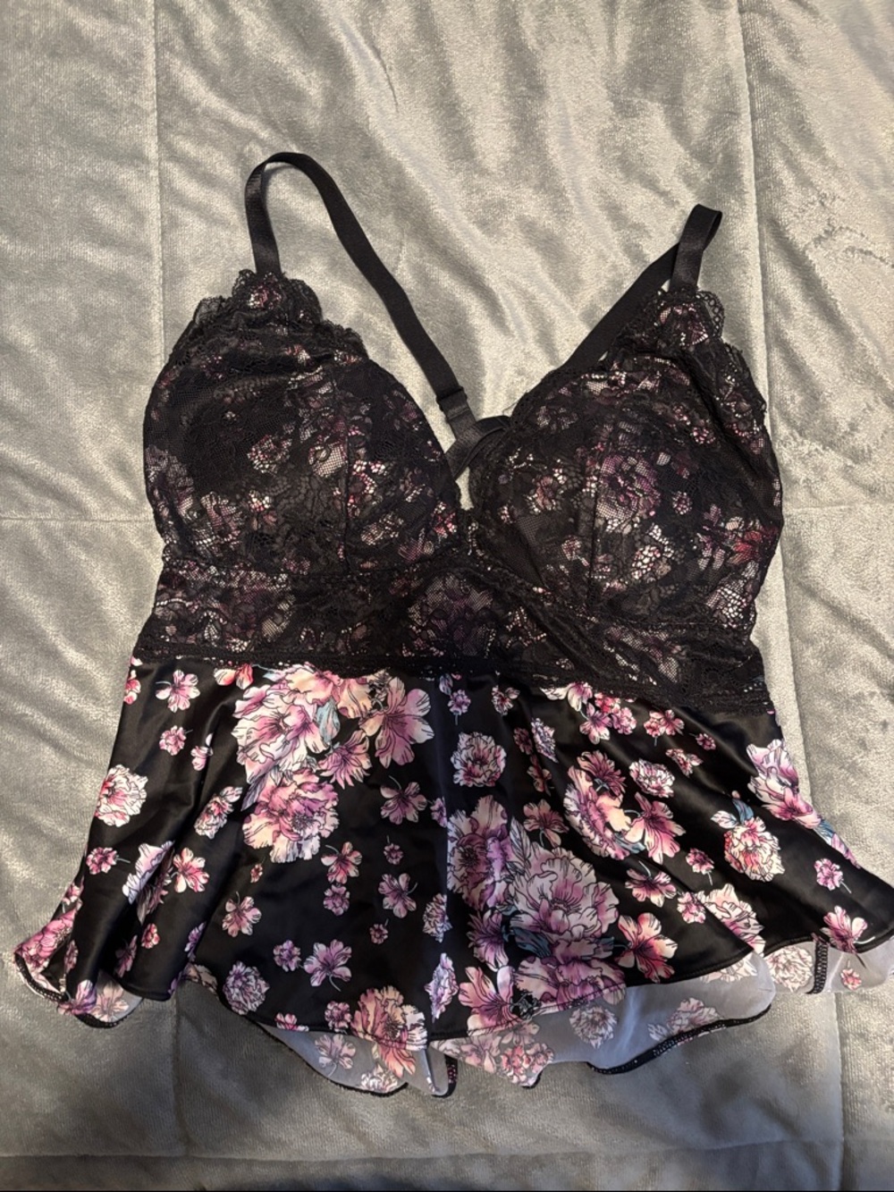 Torrid Black & Pink Floral Lace Sleep Cami 0X